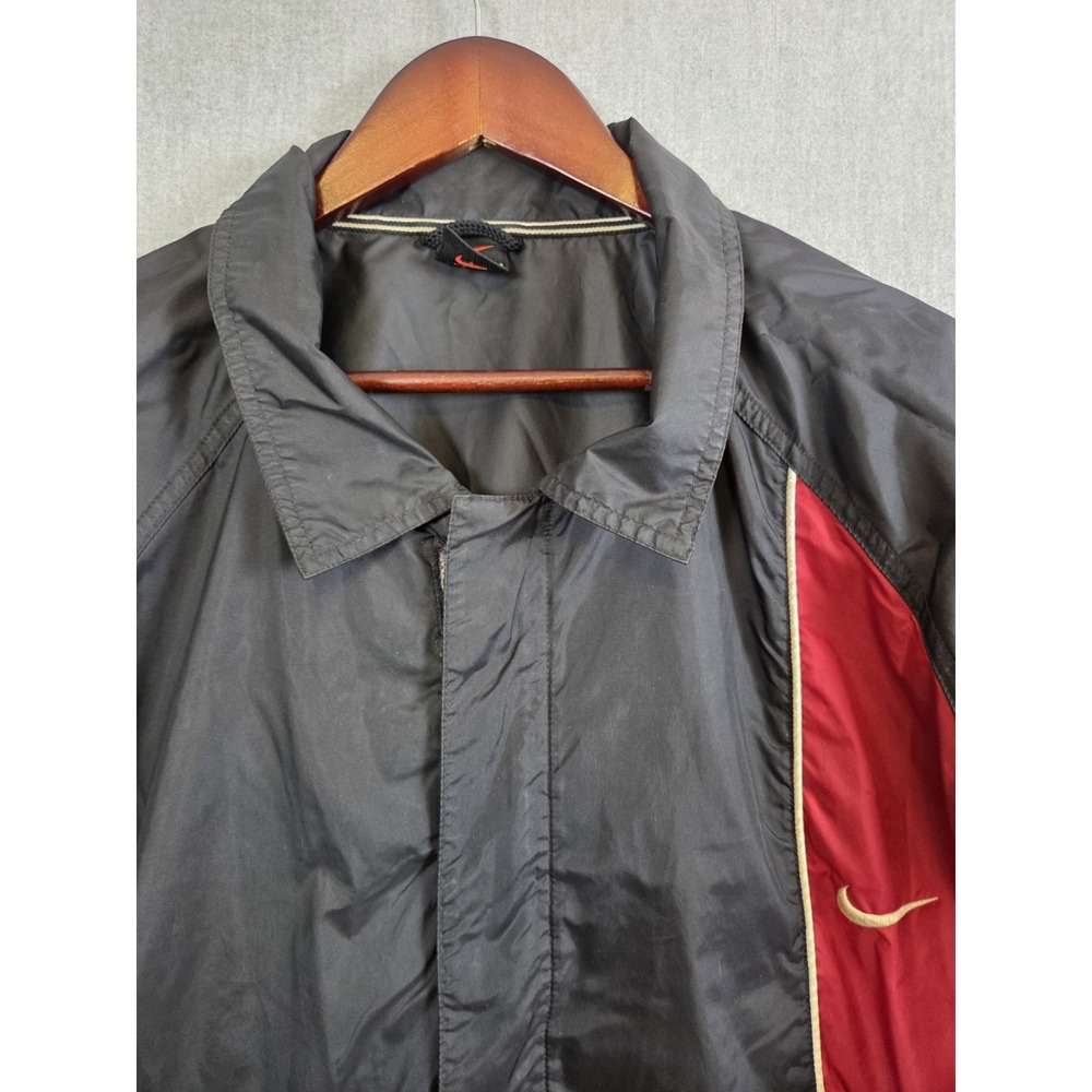 Vintage 90s NIKE Windbreaker Mens XL Black Red Nylon Jacket Swoosh Logo Full Zip